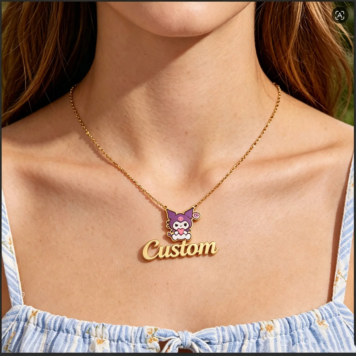 

Custom Purple Heart Kuromi Name Necklace for Women Gold Color UV Printed Stainless Steel Necklace Birthday Party Jewelry Gift