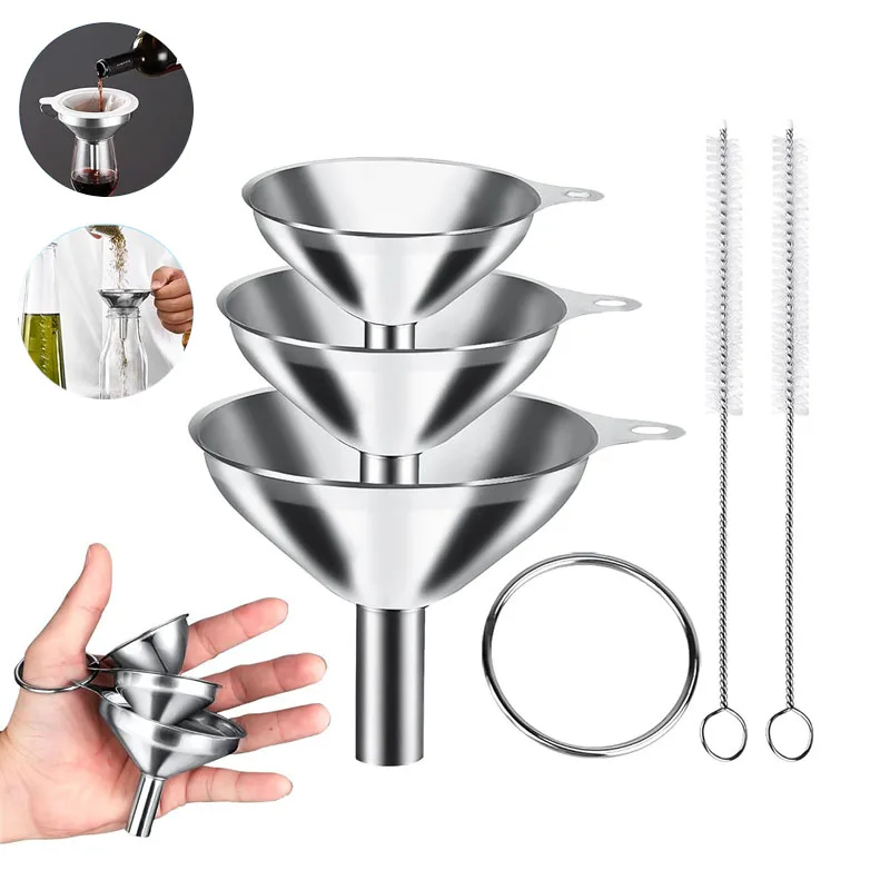 Juego de embudos de cocina de acero inoxidable, 3/5 Uds., embudos para uso en cocina, botellas de llenado, embudos de relleno de aceite esencial de especias y vinagre