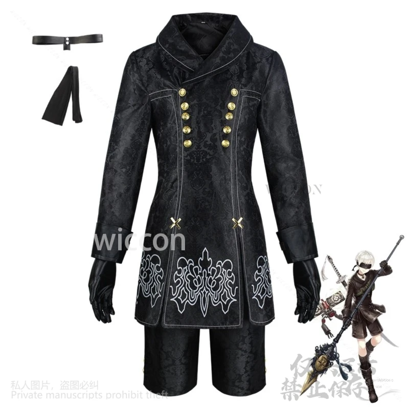 9S Yorha аниме Nier Automata косплей костюм черное готическое пальто брюки униформа парики для мужчин Хэллоуин Рождественская вечеринка Cos по индивидуальному заказу