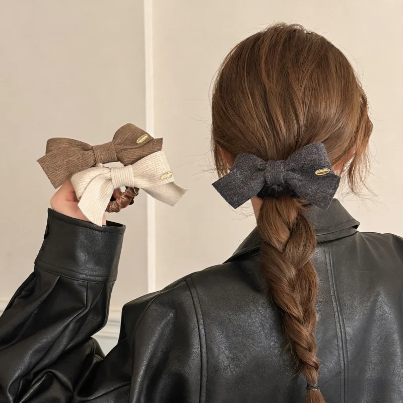 

Knitted Bowknot High Elasticity Hair Ties Elegant Low Ponytail Hair Bands Fashionable Solid Head Bands Women Hair Accessories