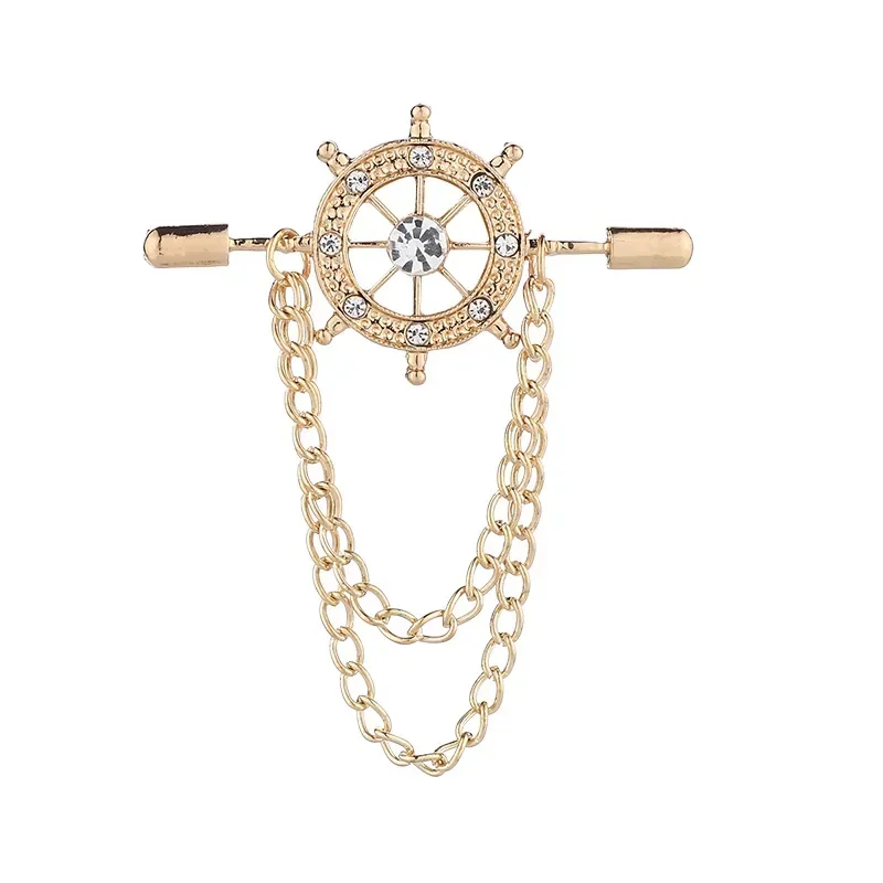 Korean Retro Crystal Brooches Navy Rudder Brooch Pin Tassel Chain Suit Shirt Badge Collar Lapel Pin for Men and Women Jewelry view 5