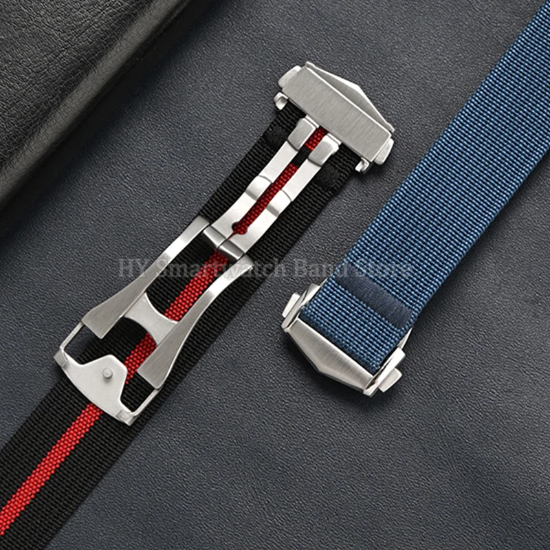 高品質ナイロン時計ストラップ 20mm 22mm オメガ、スウォッチ対応 防水腕時計バンド メタル製折りたたみ式クラスプ 男女兼用 ベルトアクセサリー