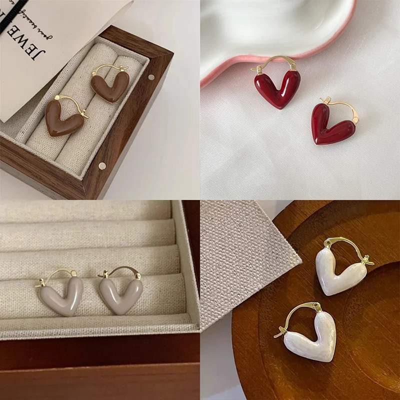 الفرنسية رومانسية النبيذ الأحمر المينا على شكل قلب قلادة أقراط الأزياء والمجوهرات للنساء ياردروب الملحقات #1