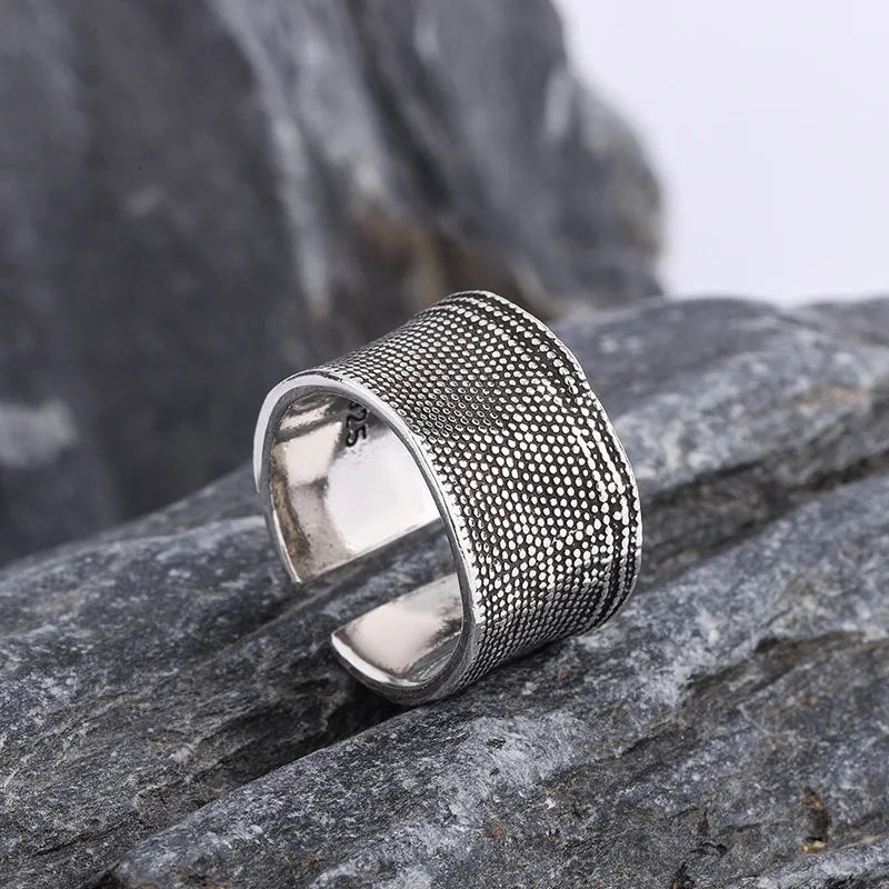 جديد ريترو بسيط النباح عثرة نمط 925 فضة مجوهرات شخصية هندسية شعبية افتتاح خواتم TYB175 #3