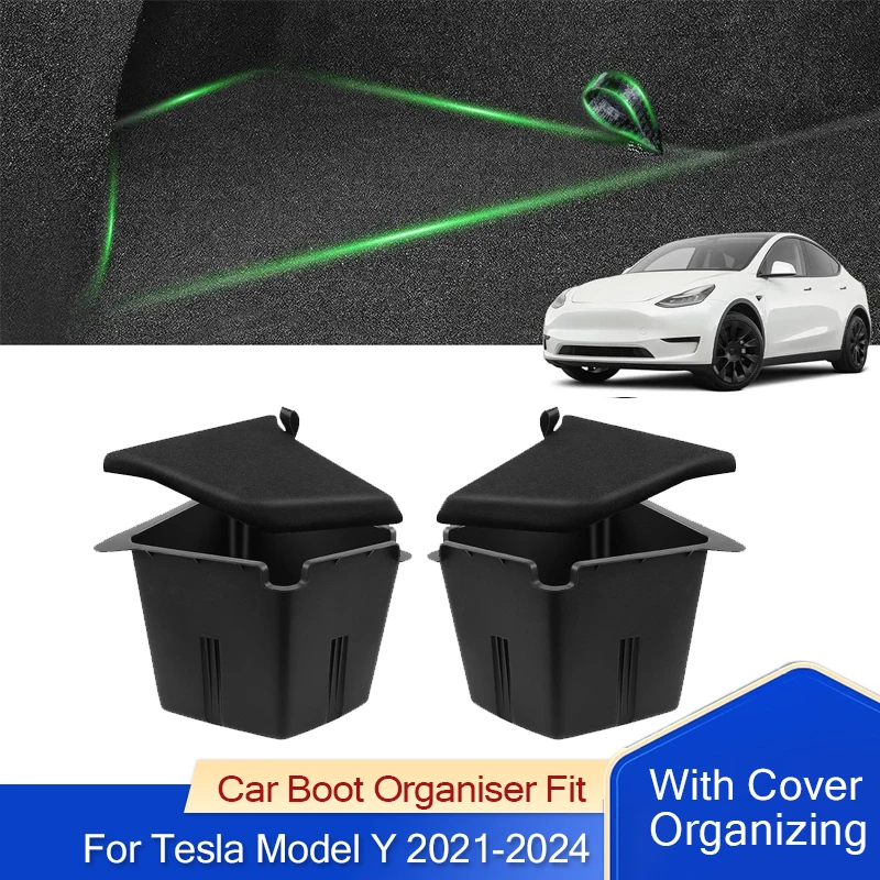 

Автомобильный органайзер для багажника, подходит для Tesla Model Y 2021-2024, органайзер для уборки, ящик для хранения, аксессуары для салона автомобиля с крышкой