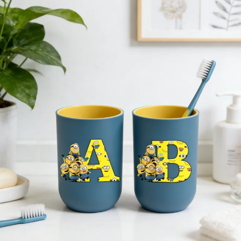 

Minionses Toothbrush Cup Cartoon Anime Letter A-Z Fashion Mouthwash Cups Thicken Plastic Simple Home Juice Milk Water Mug Gift