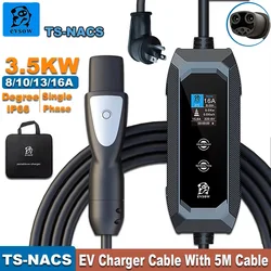 Evsow portátil ev carregador TS-NACS 16a 3.5kw carregador de carro elétrico pacs cabo de carregamento rápido evse caixa de carregamento para carregador pacs