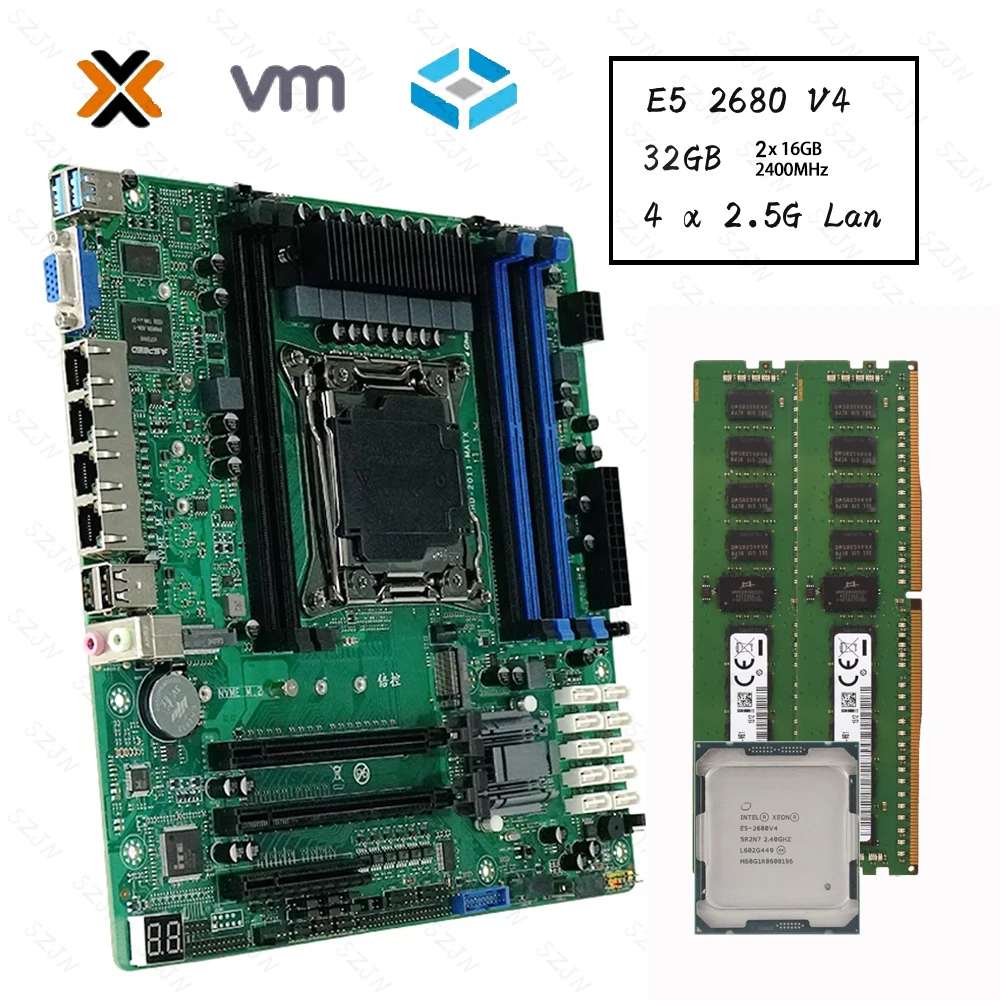 C612 Motherboard Kit Xeon E5 V3 V4 Max DDR4 384GB for Servers Firewalls Vpn Abonnement Virtual Machines Routers 4x2.5GE 10xSATA