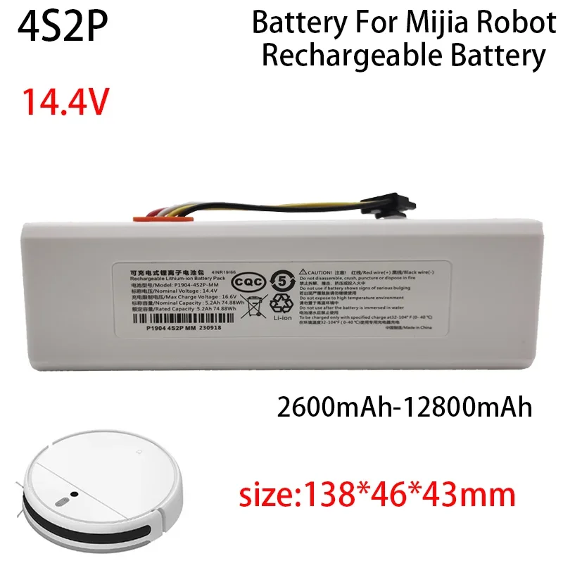 Oplaadbare-Bateria de iões de lítio, Mijia Robotstofzuiger, 1C Stytj01zhm, 1C Batterij para Robotstofzuiger,14.4V,2600mAh ~ 12800mAh