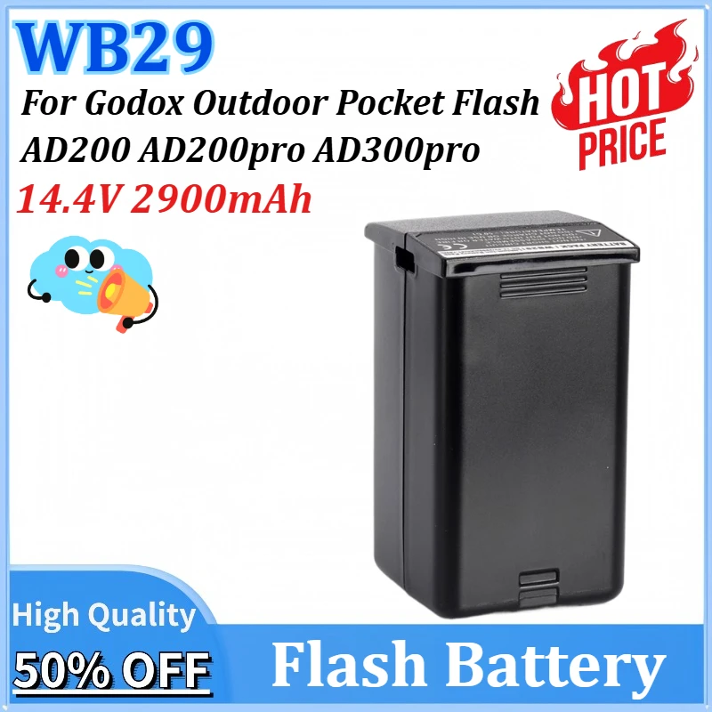 

Newly upgraded WB29 14.4V 2900mAh Flash Battery for Godox Outdoor Pocket Flash AD200 AD200pro AD300pro Flashgun Charging