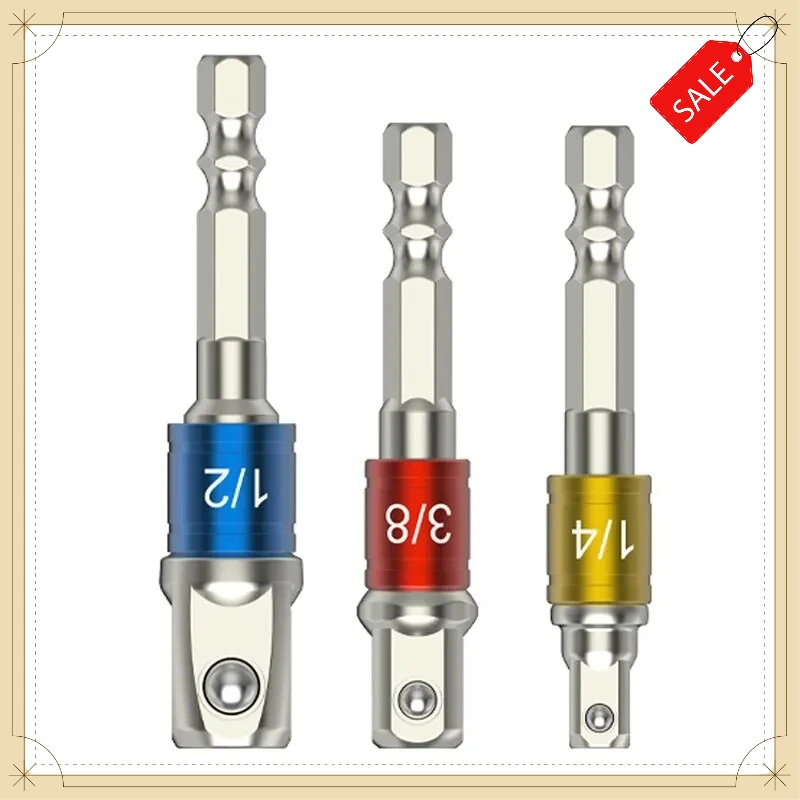 3Pcs Colorful Hexagon Socket Adapter Square Head Extension Bar Changeover Kit for Electric Screwdriver Repair Tool