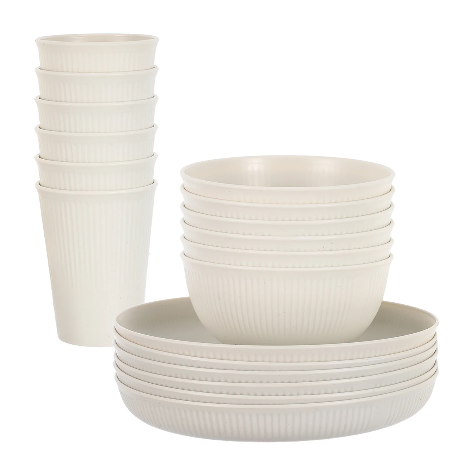 

18Pcs Portable Tableware Set Unbreakable Reusable Dinnerware Stackable Plates Bowls Cups for Camping Picnics Outdoor Party