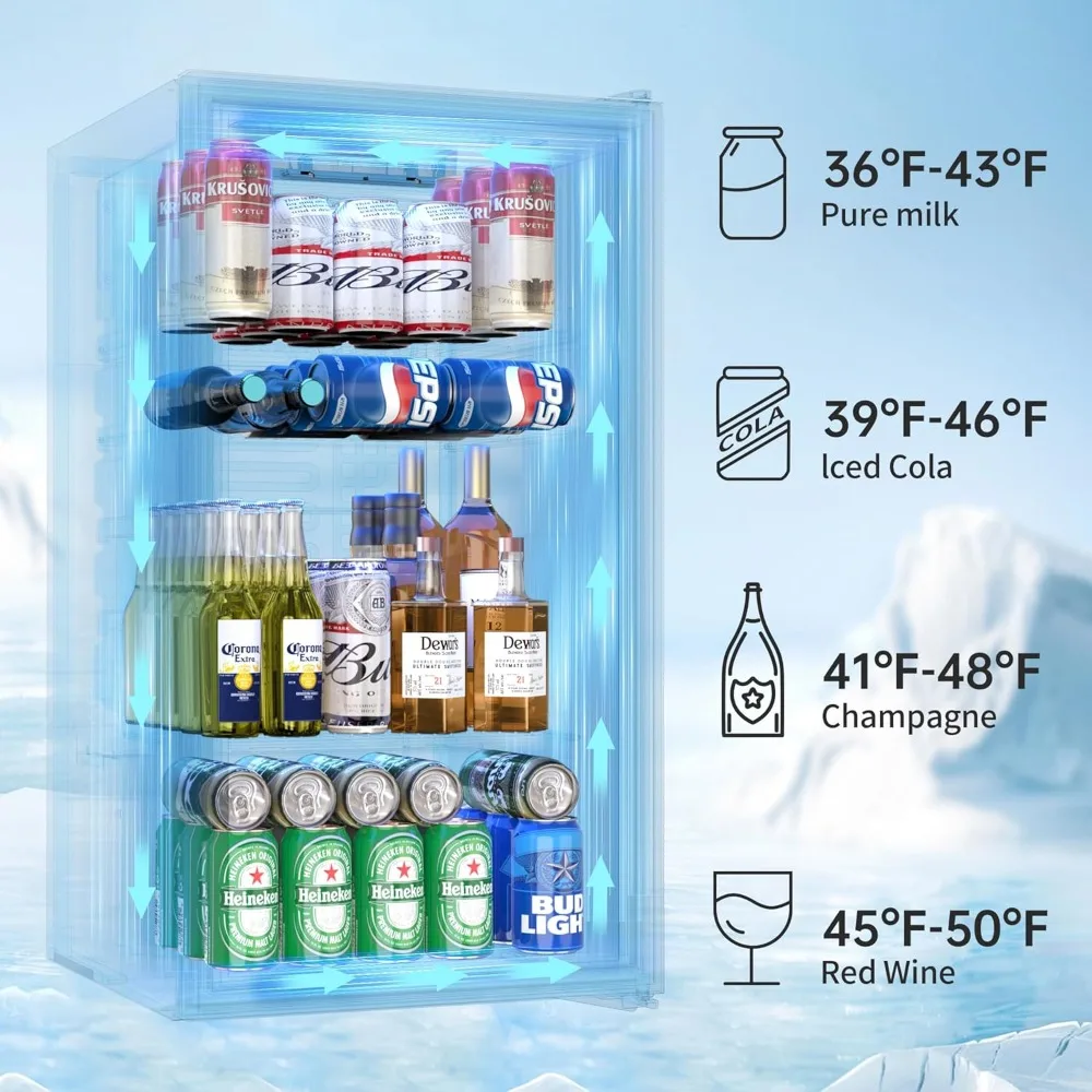 ثلاجة ومبرد للمشروبات، موزع مشروبات قائم بذاته لبيرة الصودا أو النبيذ، 120 علبة ثلاجة صغيرة مع باب زجاجي #3