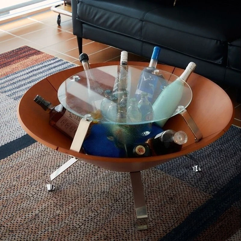 Round coffee table glass retro low table small apartment Nordic tea table living room storage