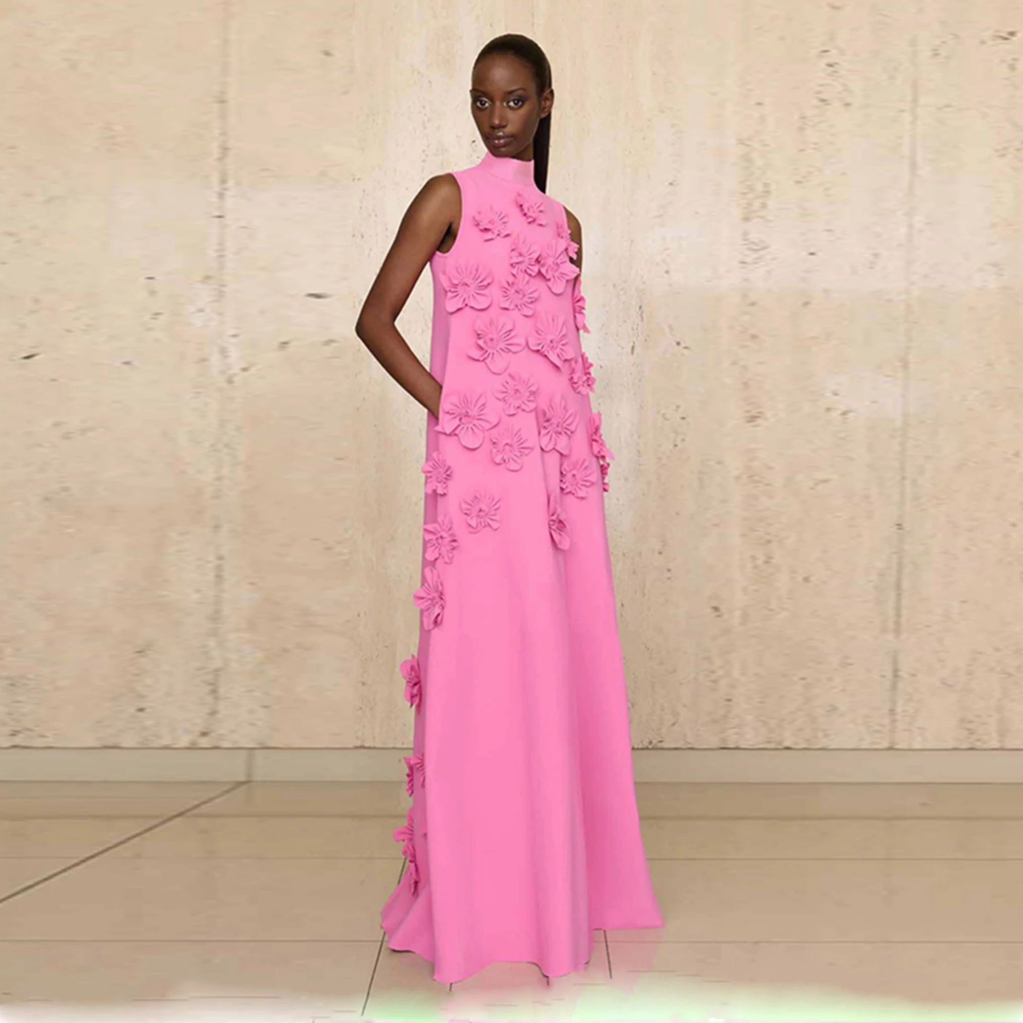 High Couture 3D Floral Women Dresses Designs Pretty Ribbon Back Formal Prom Gown with Pockets Long Evening Gowns