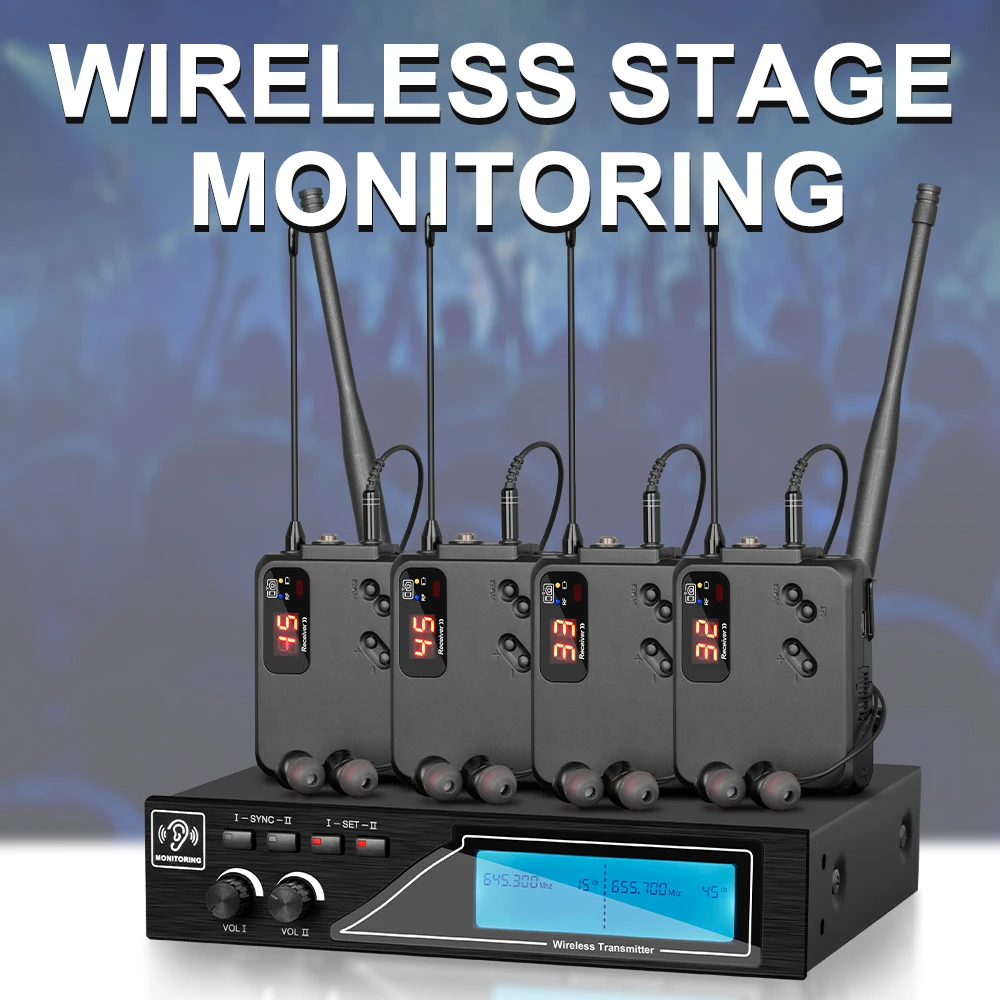 

Wireless Monitoring UHF In Ear Two Bodypacks Professional Monitor System Multiple Frequency Groups for Stage Live Performance