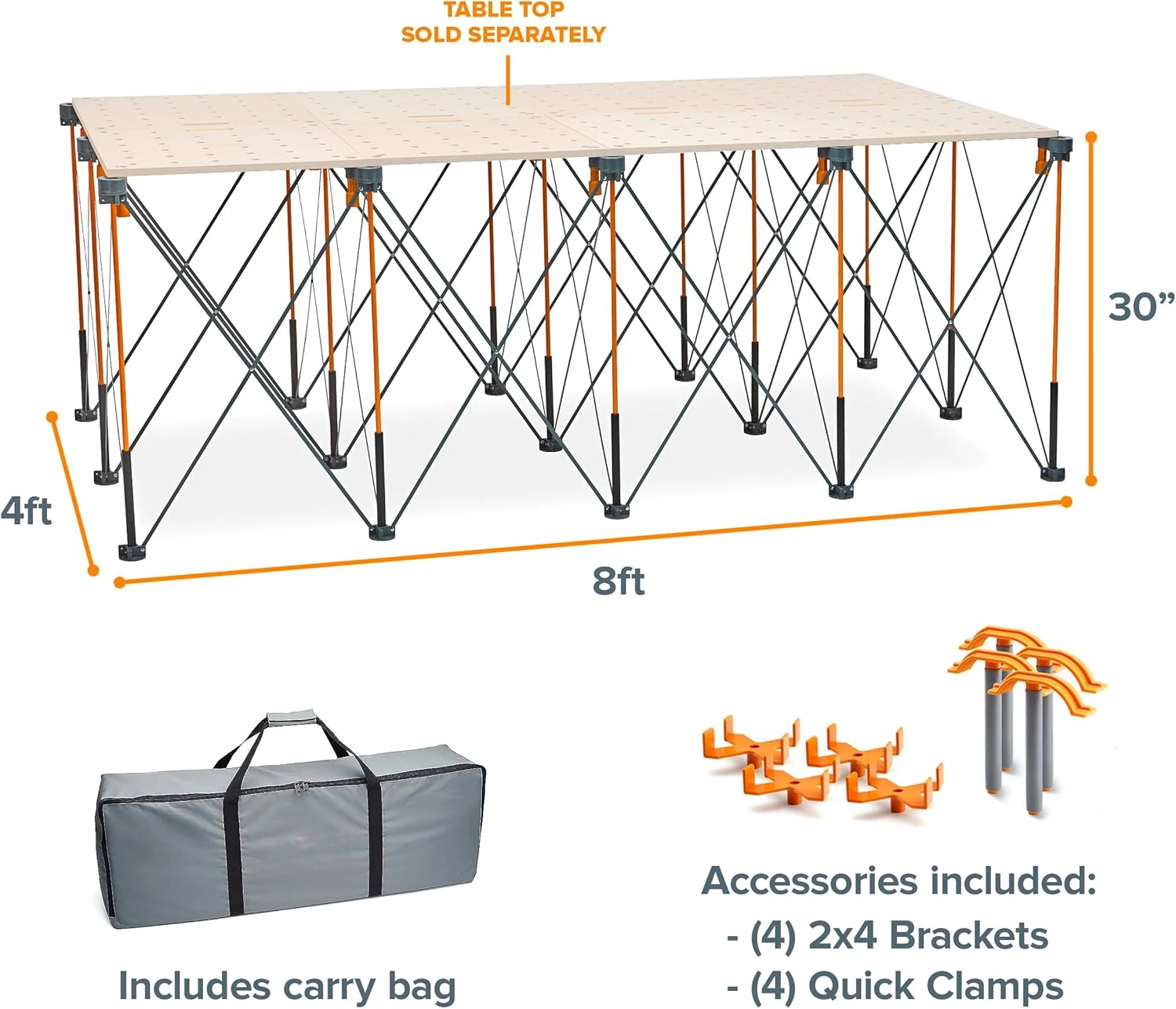 Centipede 30in Folding Work Table Set - No Assembly 15-Strut Collapsible Table 6000lb Weight Limit - 4x8ft Mobile Work Station