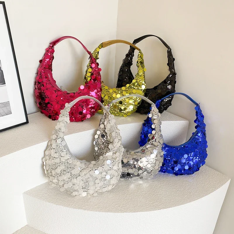 LEFTSIDE Small Sequin Underarm Bag for Women 2023 Winter Korean Fashion Shiny Shoulder Bag Females Party Handbags and Purses