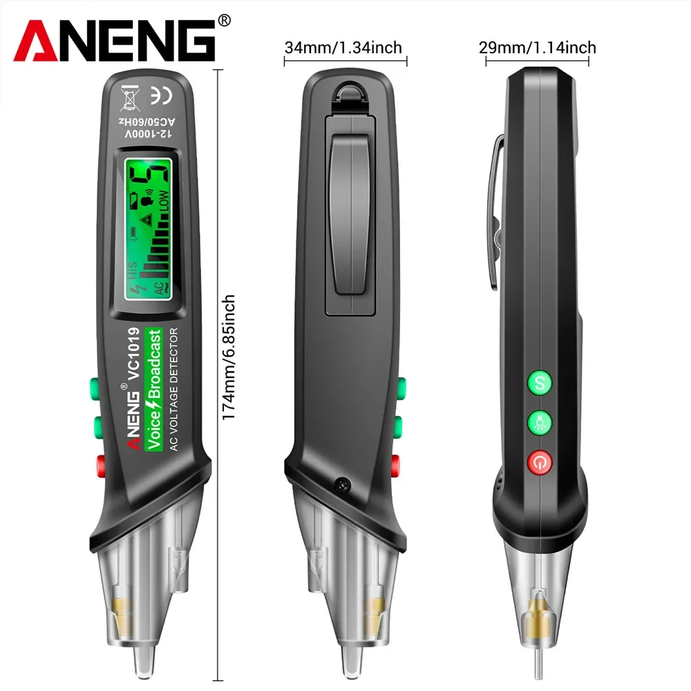 ANENG VC1019 12 V-1000 V Intelligente Voice Broadcast Tester Pen Elektrische Draad DetectorInfrarood Sensor Positionering Spanningstester ﻿