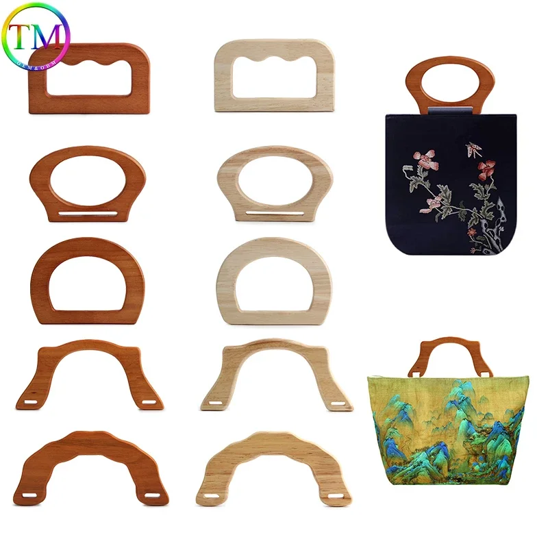 Natural Wood Bag Handles D-shaped Wooden Handles For Women Handbag Wallet Shoulder Woven Holder Hanging DIY Frame Accessories