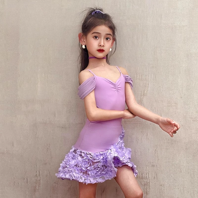 

Girls' Latin dance Costume 2025 New Style Children's practice suit Summer strappy split high-end performance set