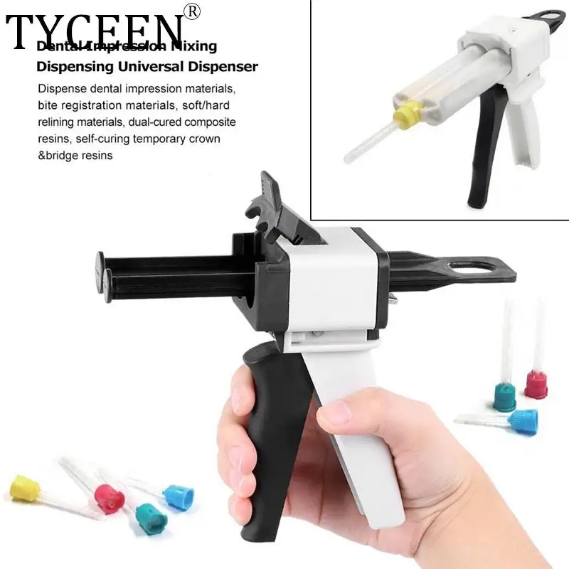 Dental Impression Mixing Dispensing Gun Universal Dispenser Gun 1:1 /1:2 Silicon Rubber Tube Tips Dispenser Gun 10:1 Tools