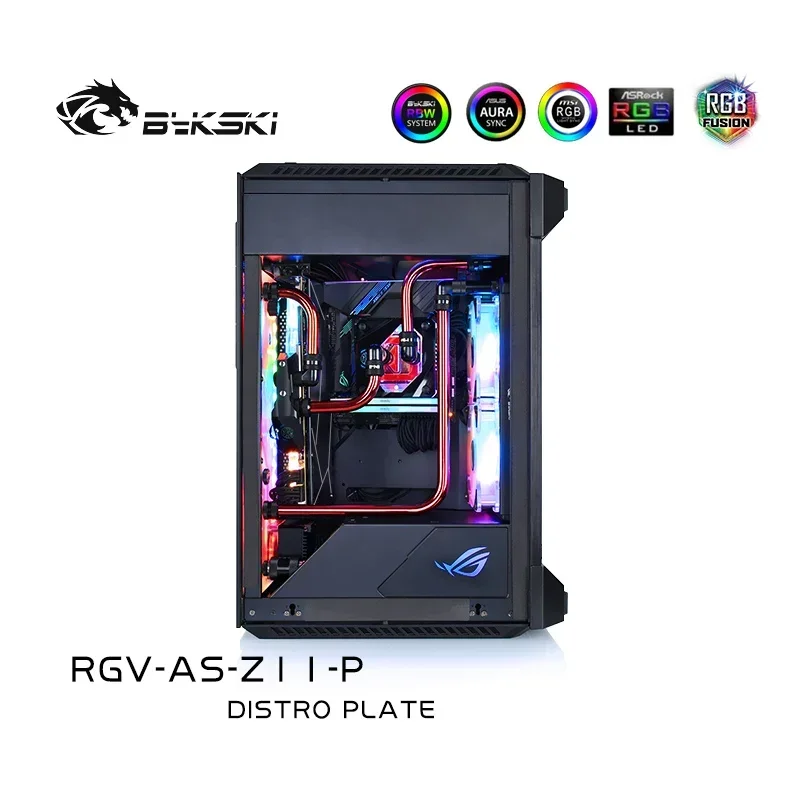 Bykski Front Distro Plate For ASUS ROG Z11 Case,PC Water Cooling Reservoir Res Pump 12V/5V RGB SYNC, RGV-AS-Z11-P