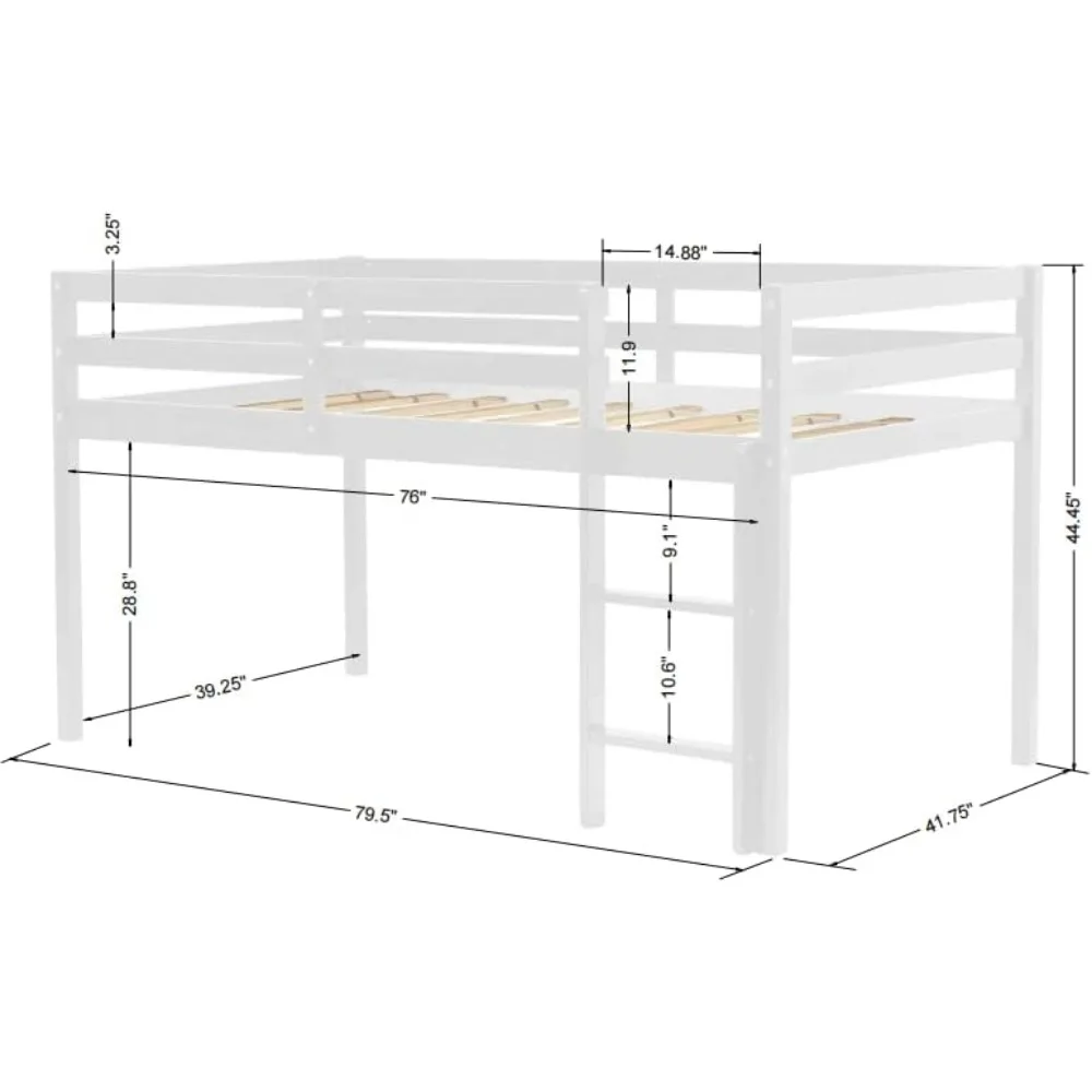 Loft Bed for Kids with Ladders and Guard Rails,Solid Wood and Sturdy Low Loft Bed Frame for Boys Girls ,No Box Spring Needed