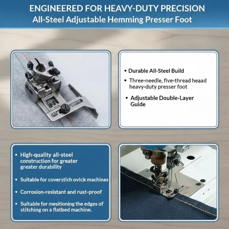 356 Adjustable Double Layer Hem Presser Foot For 3 Needle 5 Thread Machine