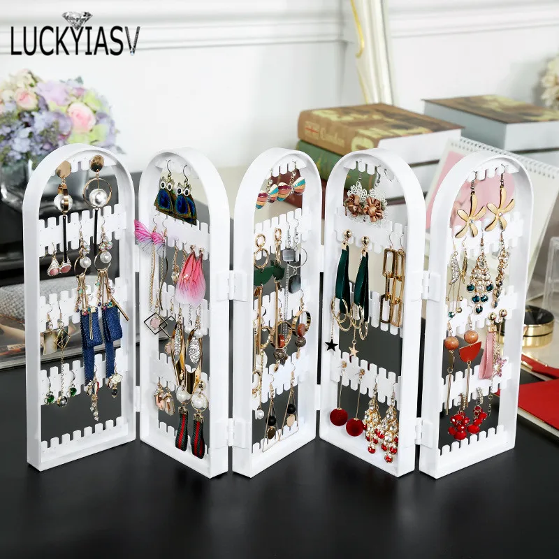 120/180/240/360 holes Plastic Earrings Studs Display Rack Folding Screen Earring Jewelry Display Holder Storage For Stud