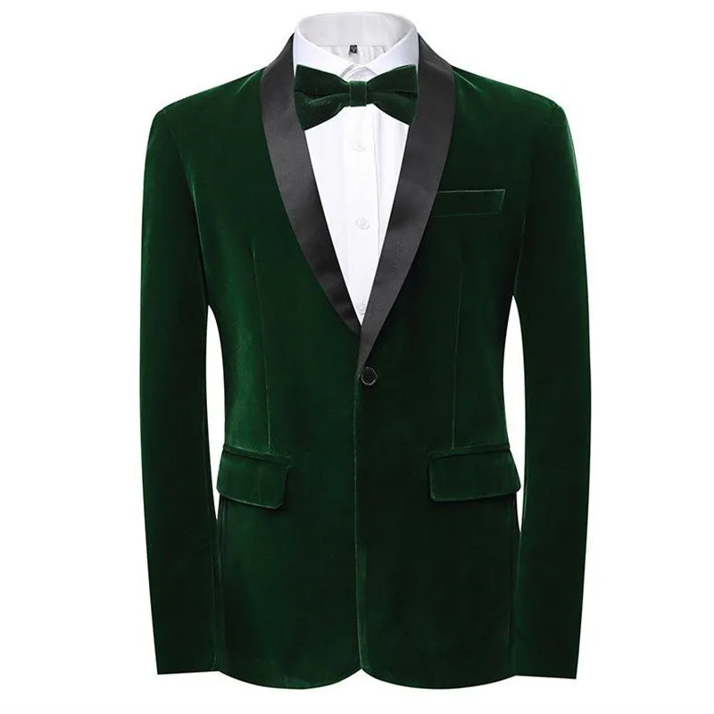 High-grade Men Luxury Gold Velvet Suit One Button Slim Fit Jacket Blue / Red / Green New Homme Wedding Prom Party Dress Blazer