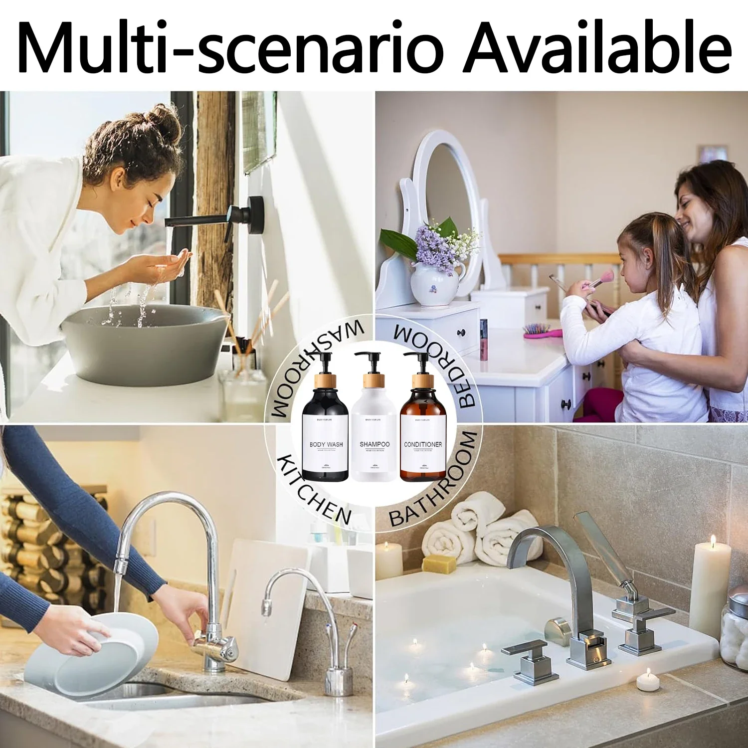 Kitchen SInk Soap Dispenser Bottle Refillable Coumtertop Farmhouse Decor Soap Bottle with Waterproof Labels Kitchen Accessories