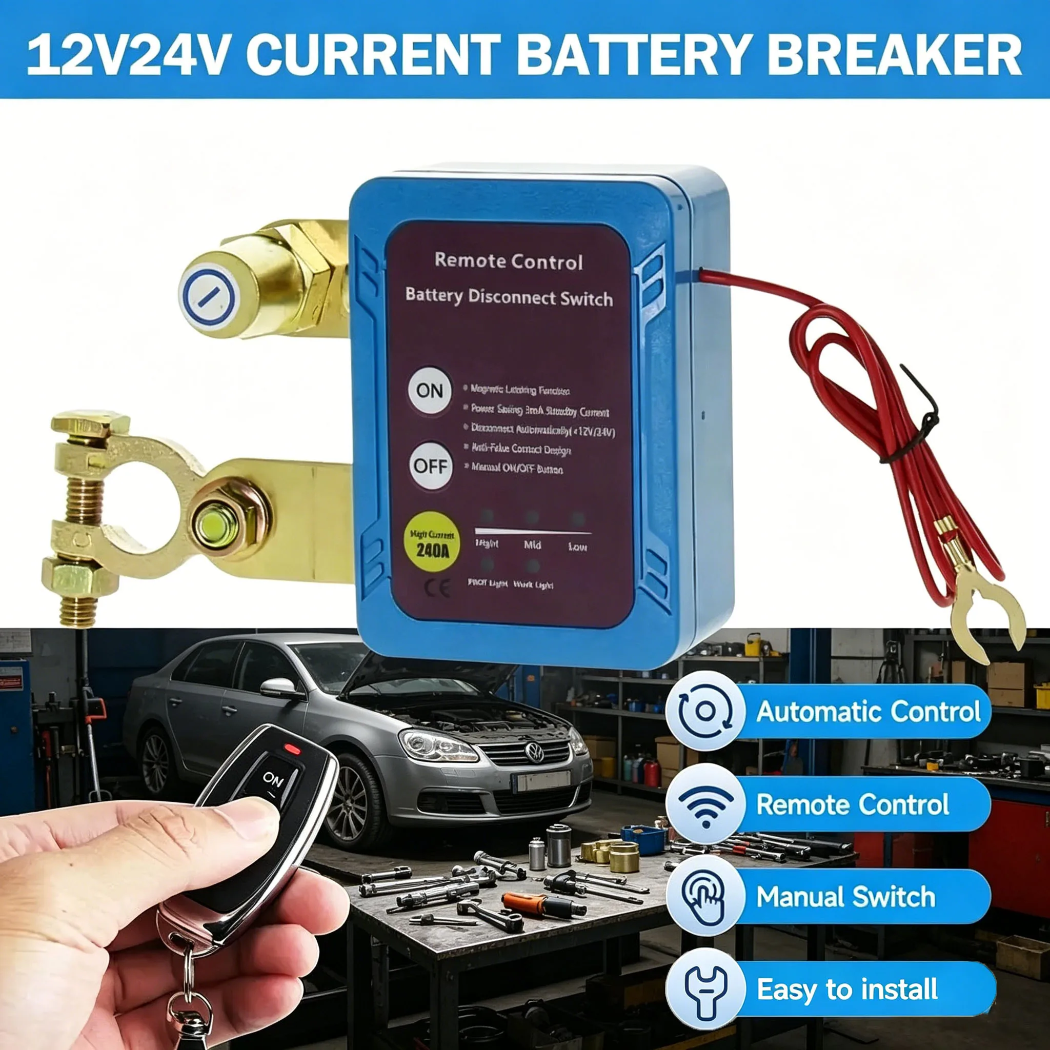 Remote Battery Kill Switch Remote Control to Prevent Battery Drain 12V 240A Upgraded Smart Voltage Kill Switch for Car Truck RV