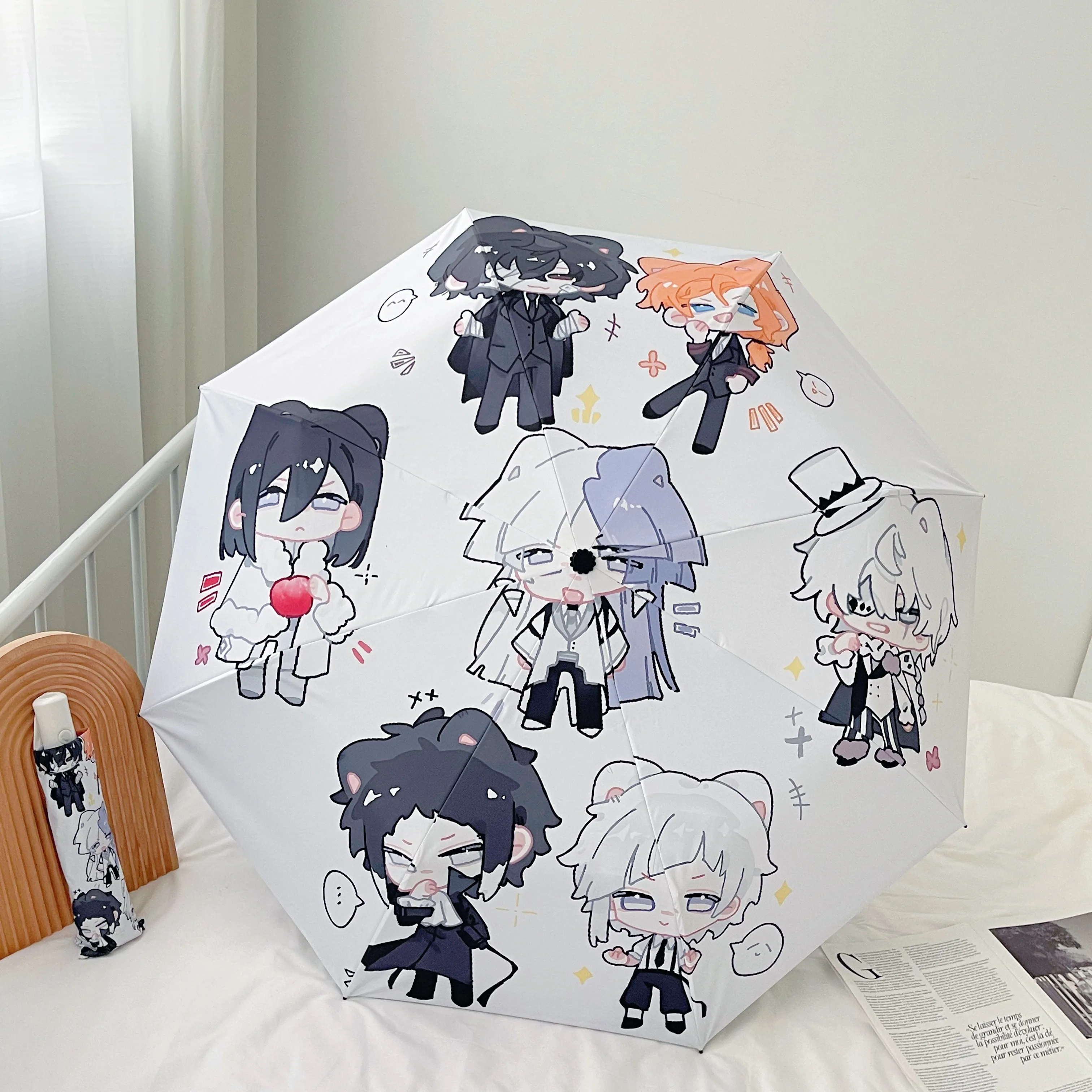 

Проза бродячих псов Bungo Bungou Stray Dogs аниме милый Kawaii Chibi, ветрозащитный анти-УФ-зонт, автоматический дождевой компактный зонт для женщин, детей, подростков