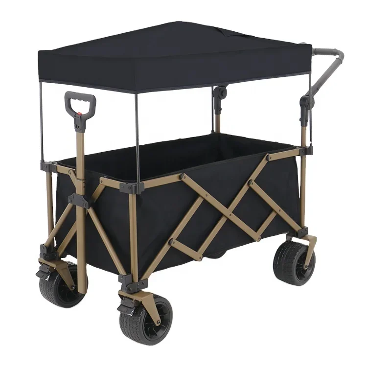 Hot Style Utility Folding Wagon with Push Handle Pull Push Cart With Canopy for Outdoor Activities