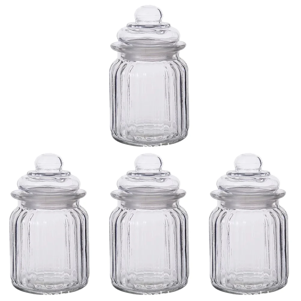 

4 Pcs Glass Bottle with Lid Kitchen Food Jars Tea Canister Mason Cover Storage Sealed Canisters Pickle Cans Containers