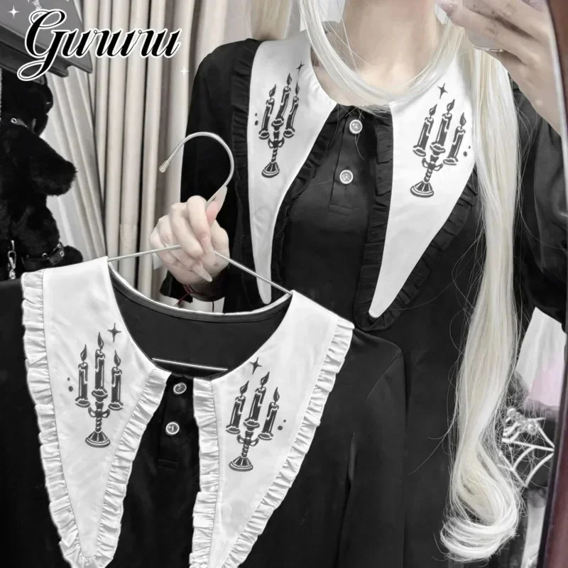 

Candle Holder Pajamas Punk Gothic Y2K JK Lolita Dresses Set Generation Witch Dark Hollow Lotus Leaf Edge Kawaii Prayer Set New