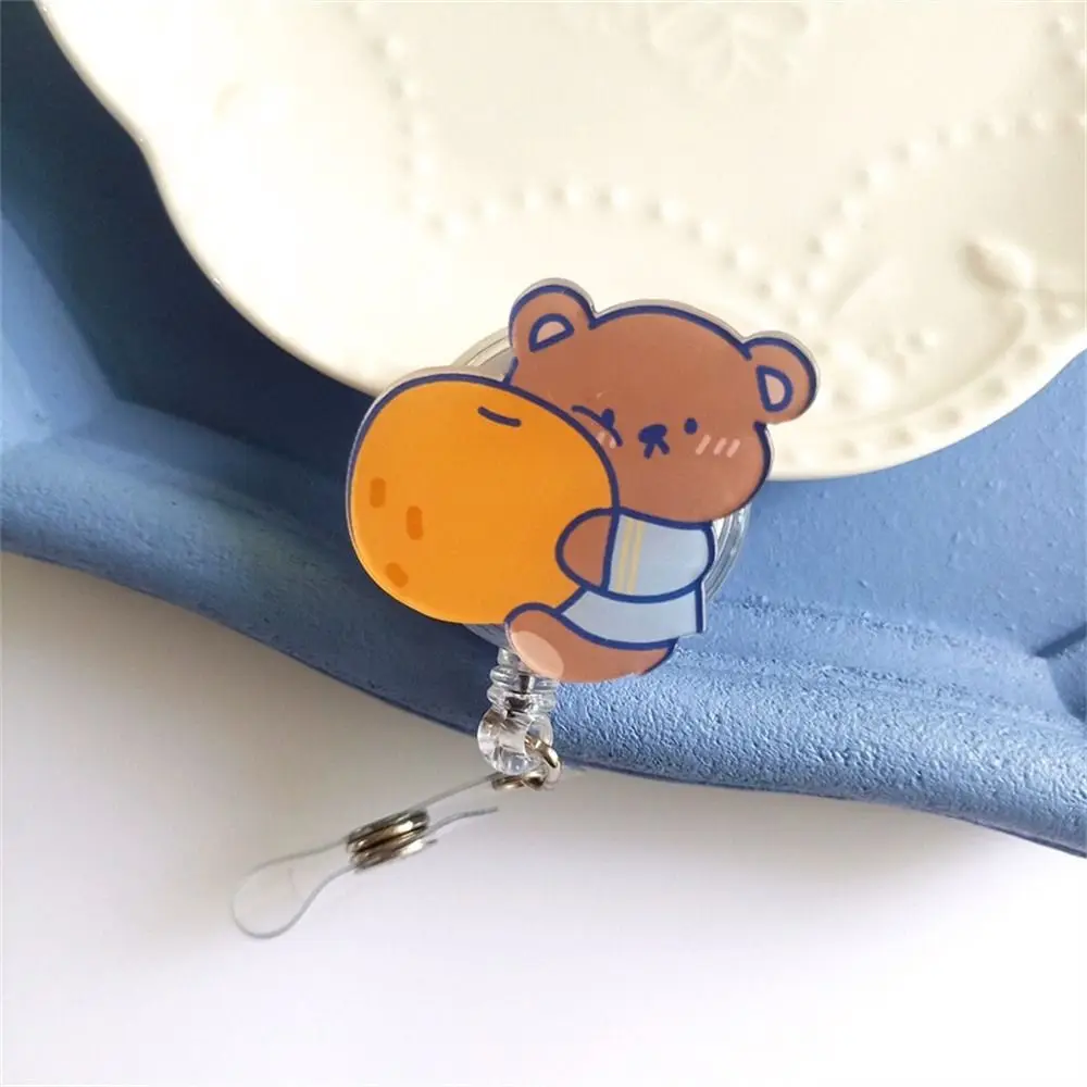 Cute Bear Retractable Badge Reel Work Card Clip Name Tag ID Card Clips Name Card Acrylic Easy Pull Buckle Hospital Use