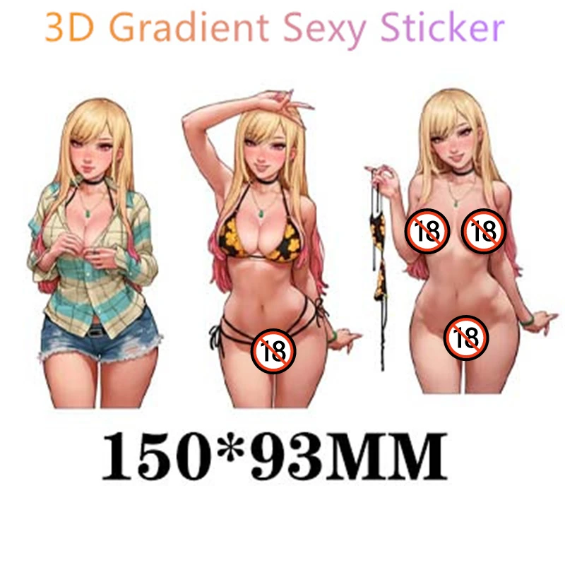 New 3D Gradient Sticker Sexy Vulgar 18+ Gentleman Trend Anime Cartoon Character High Quality Waterproof Car Sticker