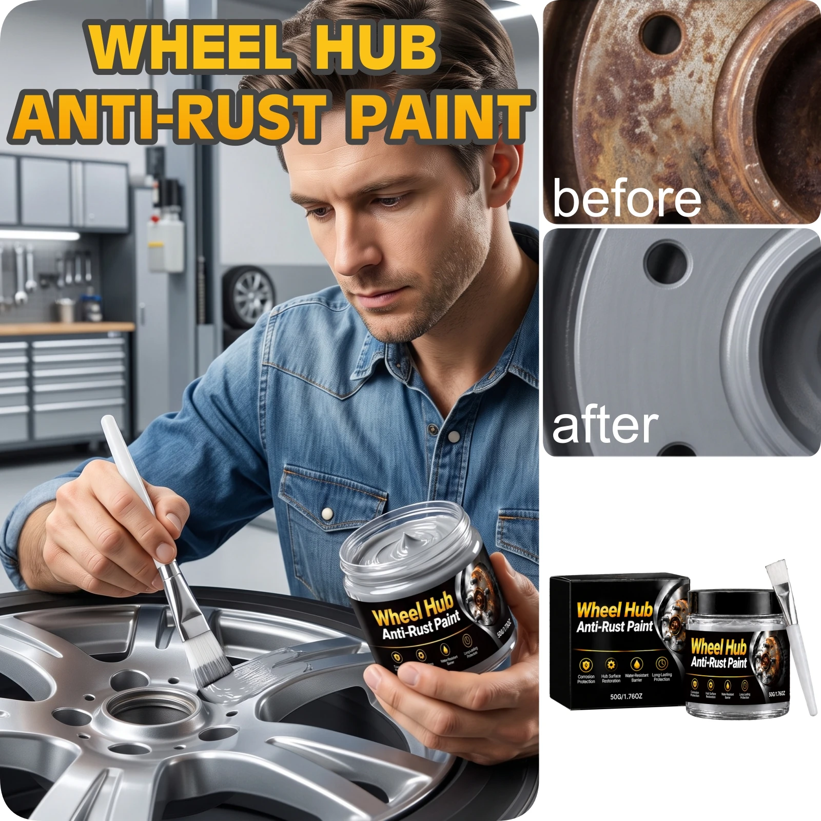 Wheel Hub Anti Rust Paint With Brush Brake Rotor Surface Restoration Waterproof Barrier Metal Corrosion Protection Coating Paste
