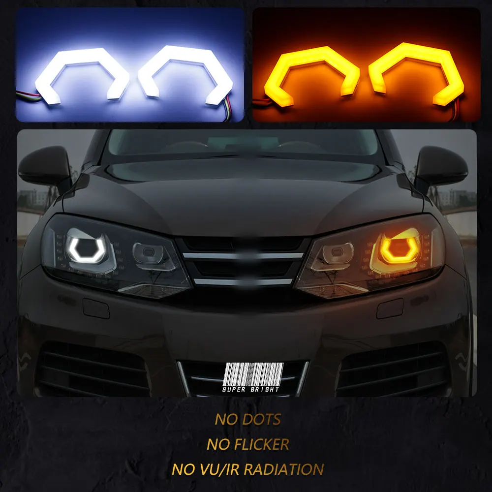 1Set 9-30V Hexagon Angel Eyes Halo Rings Retrofit Headlight Car Motorcycle Switchback White DRL+Amber Turn Signal Light