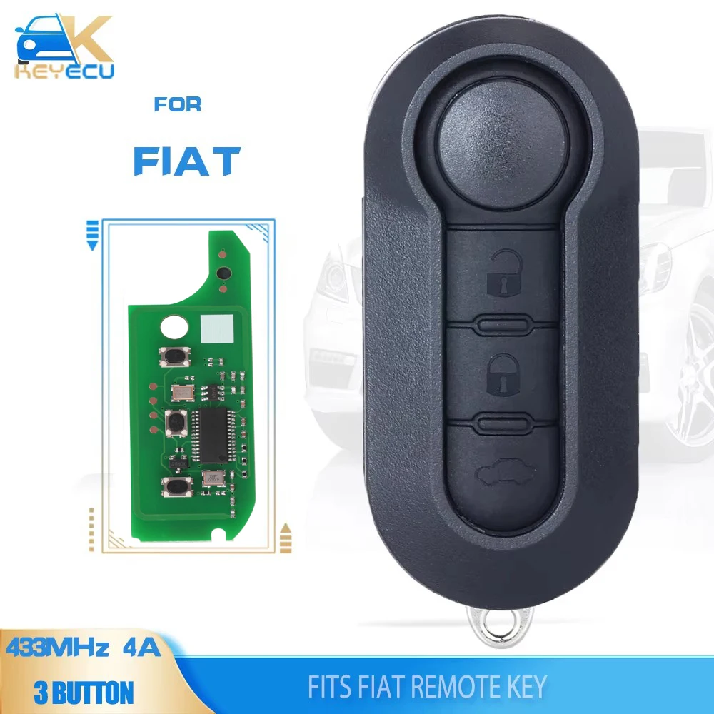 KEYECU 433MHz 4A Chip Fob Flip Remote Key 3 Button for Fiat STRADA MOBI UNO FIORINO E MAIS