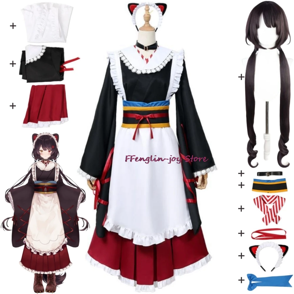 

YouTuber VTuber NIJISANJI Inui Toko Cosplay Costume Wig Hair Hoop Anime Loli Maid Uniform Halloween Stage Performance Suit