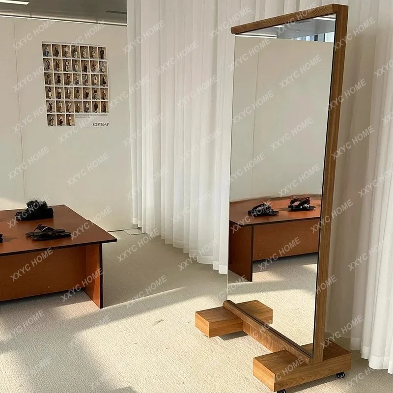 LClothing store special solid wood antique full body fitting mirror high definition ultra white movable