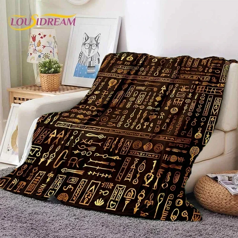 Winter Print Baby Blanket Pharaoh Hieroglyphic Egyptian Mythology Babes Carpet Keep Warm Comfortable for Sofa Bedroom