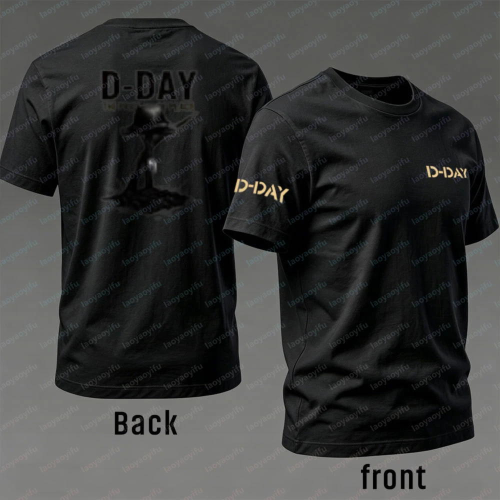 Normandy Commemoration Cotton T-Shirt for Men D-DAY Battlefield Tribute Print Tee Trendy Short-sleev Historical Casual Wear view 3