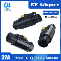 IEC62196 Type 2 to Type 1 EV Adapter Convertor J1772 to GBT EVSE 32A 7KW 22KW Adaptor EV Charger Connector with mechanical lock