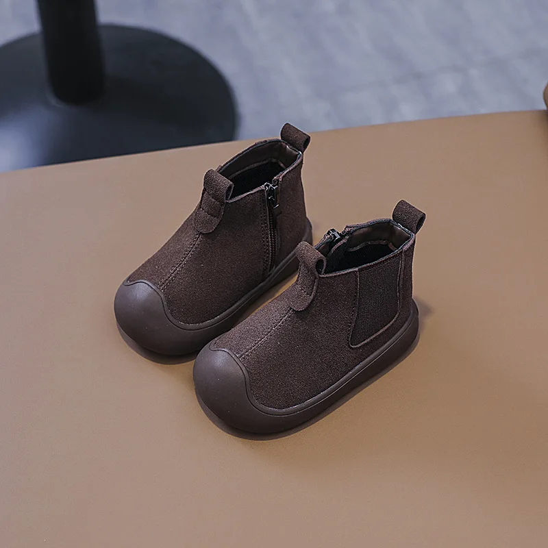 Autumn New Baby Genuine Leather Boots Boys British Style Cow Muscle Leather Boots Girls Fashion Short Boots