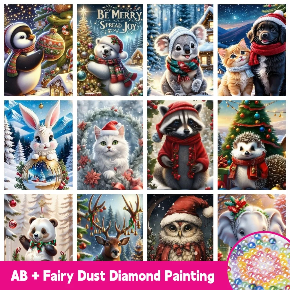 

AB Fairy Dust Diamond Painting Christmas Cartoon Animal Cute Penguin Cat Dog Owl Deer Bear Mosaic Cross Stitch Home Gift Decor