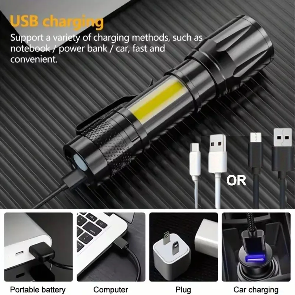 High Power Mini Flashlight Rechargeable USB Zoomable Torch COB+XPE Waterproof Outdoor Light For Camping Penlight Work Lantern